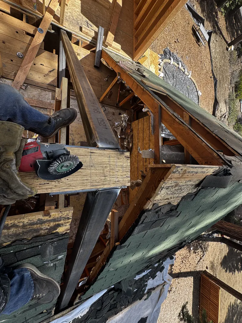 Mobile Welding Unlimited reinforcing roof framing on a structural job site in Reno, Nevada